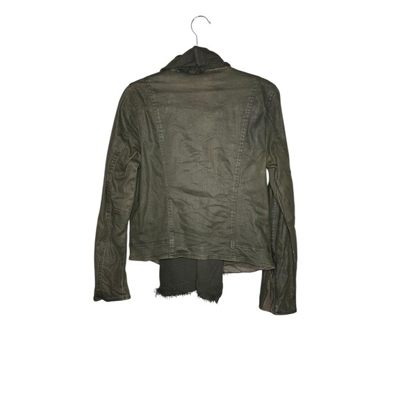Free People Boho Coated Drape Front Moto Jacket Olive Size 8 - Picture 5 of 7